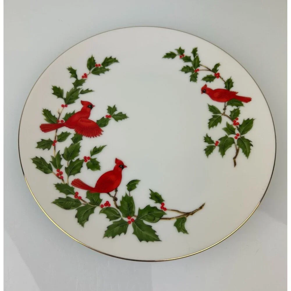 Lefton China Vintage Cardinal Bird Holly Ivy Christmas Holiday Plate Japan 1984